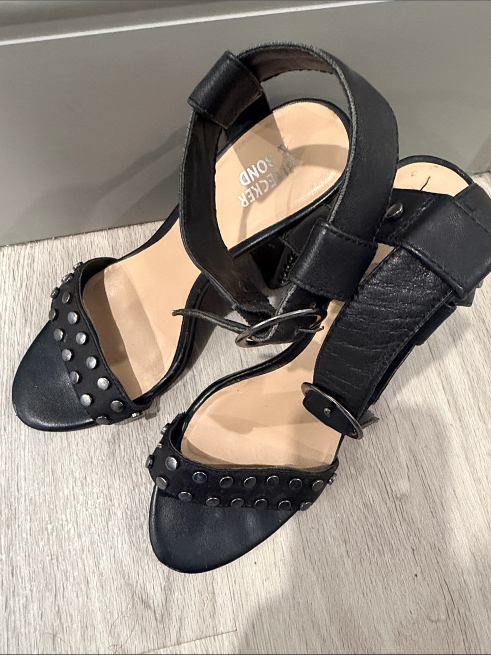 Black Studded Ankle-Strap Sandals -